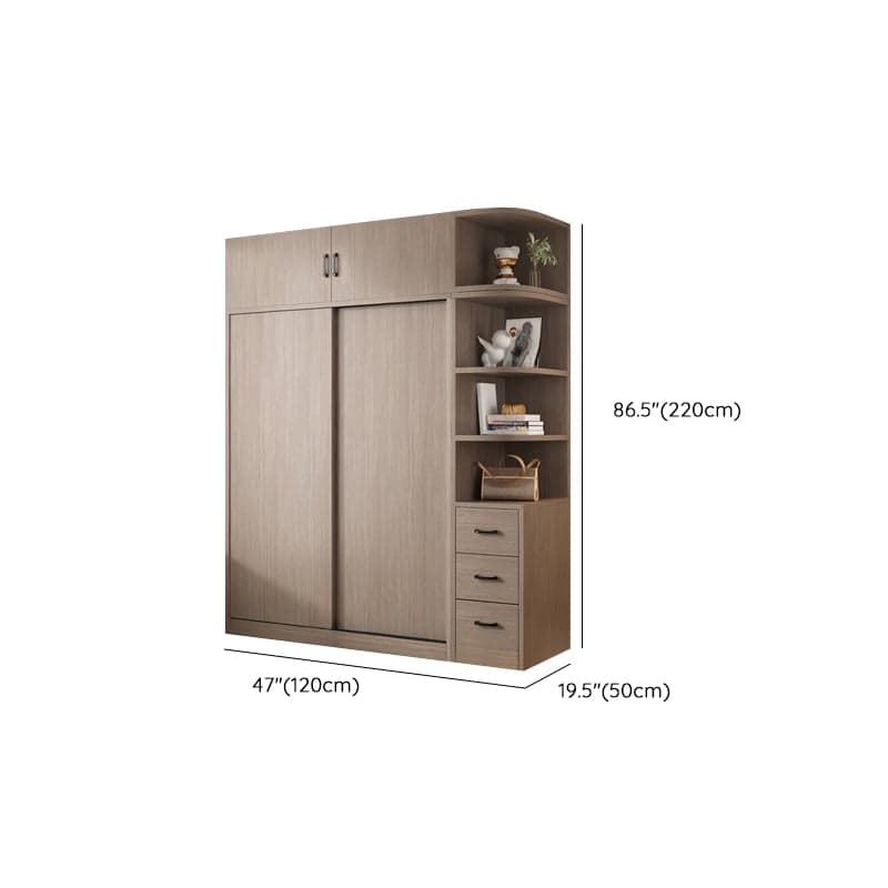 Sleek Natural Finish Modern Wooden Standalone Wardrobe Closet with Soft Close Features and Hanging Rod - image 31