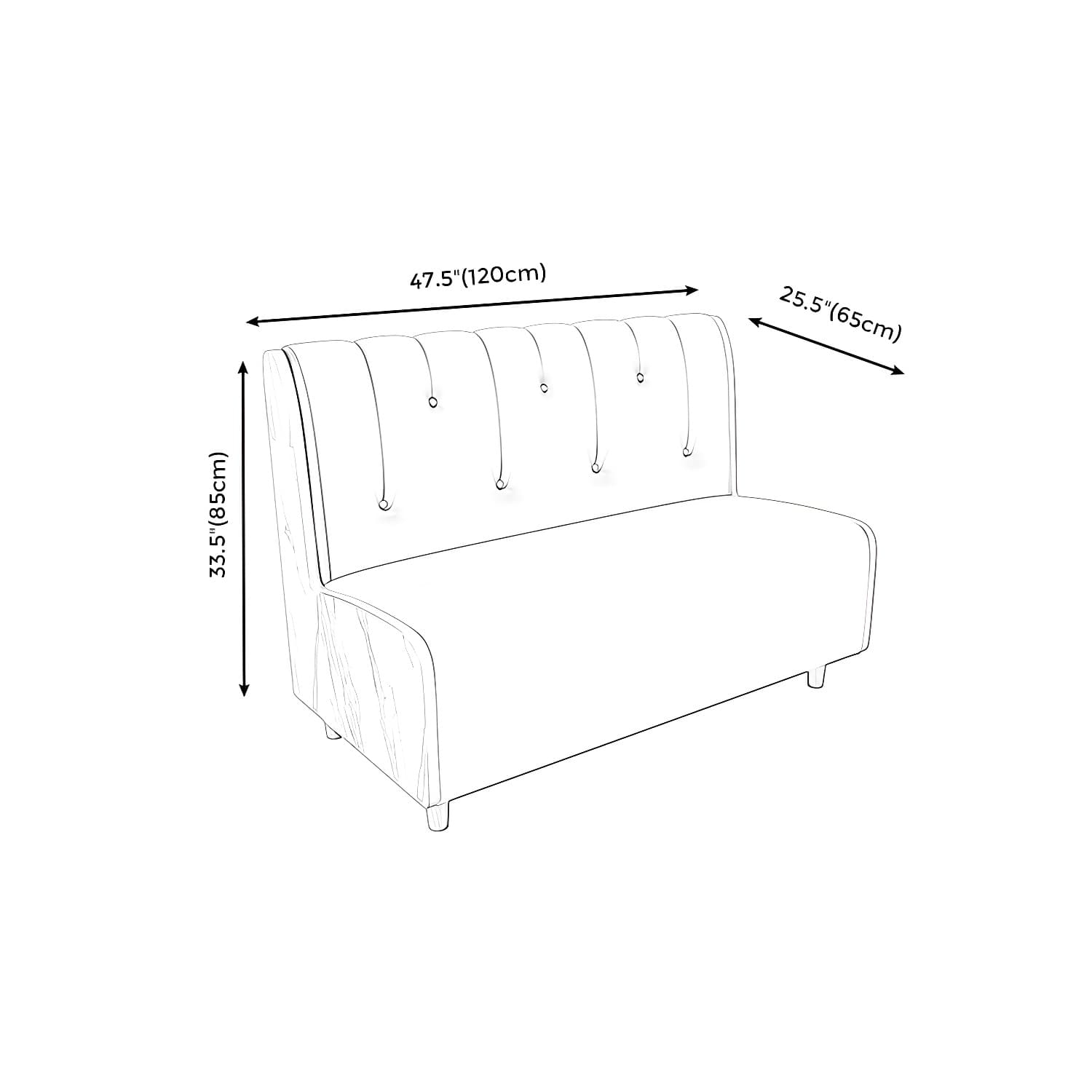 47.27"D x 25.59"W x 33.46"H Contemporary Glam 2-seat Sofa for Restaurant thumbnail 15