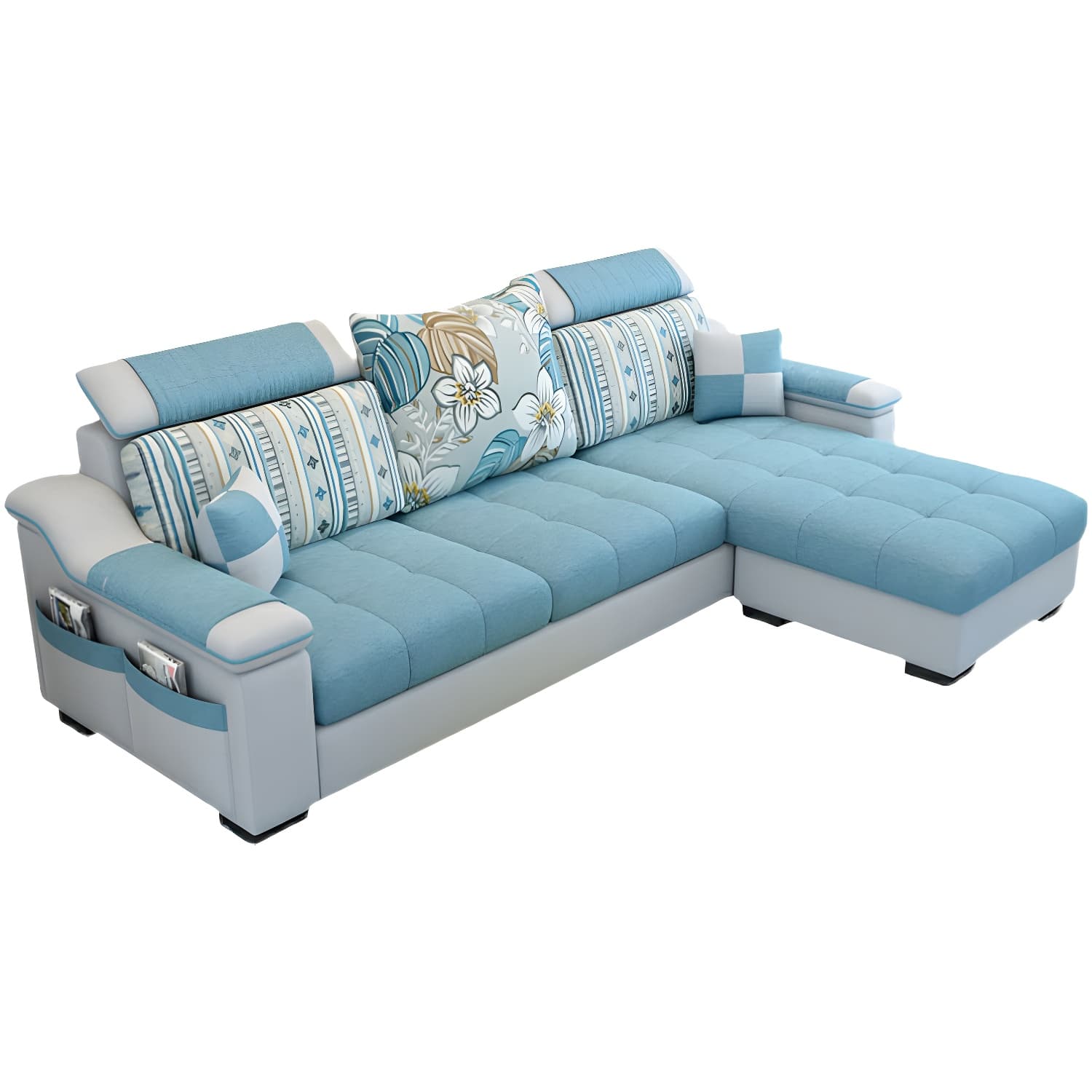 Modern Reversible Straight Sectional Sofa with Ottoman in Linen Upholstery, Sloped Arms thumbnail 15
