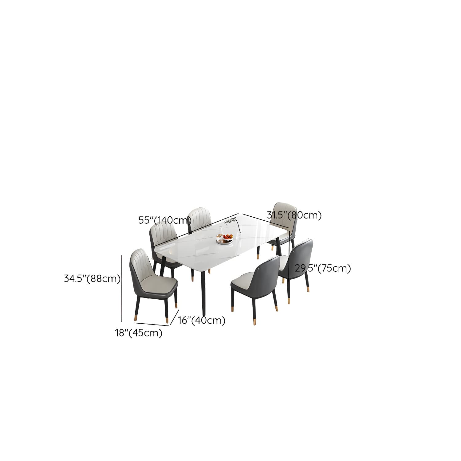 Rectangular White Stone Top Dining Set with Upholstered Chairs thumbnail 13