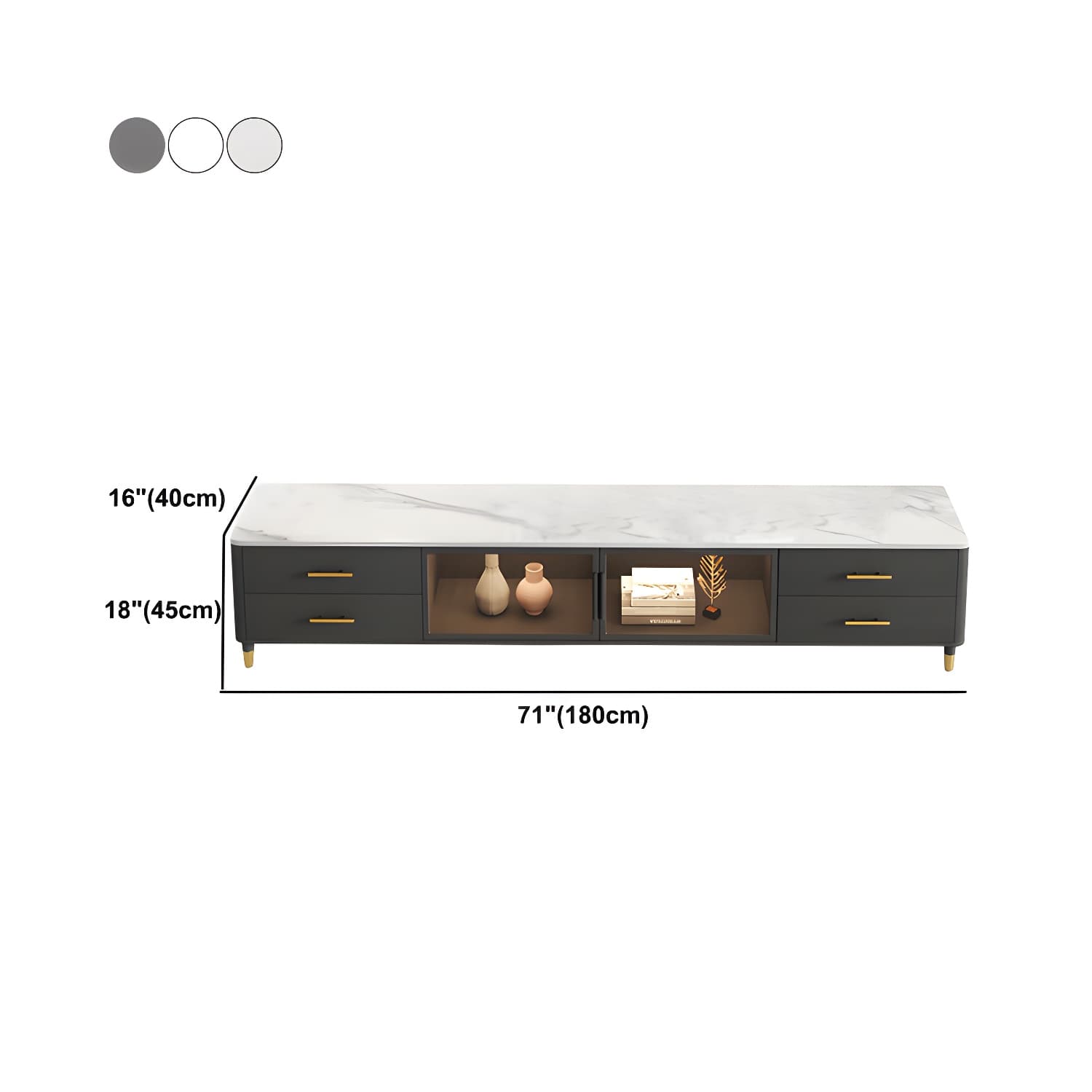Stone Top Media Console Contemporary TV Media Stand with Metal Legs thumbnail 12