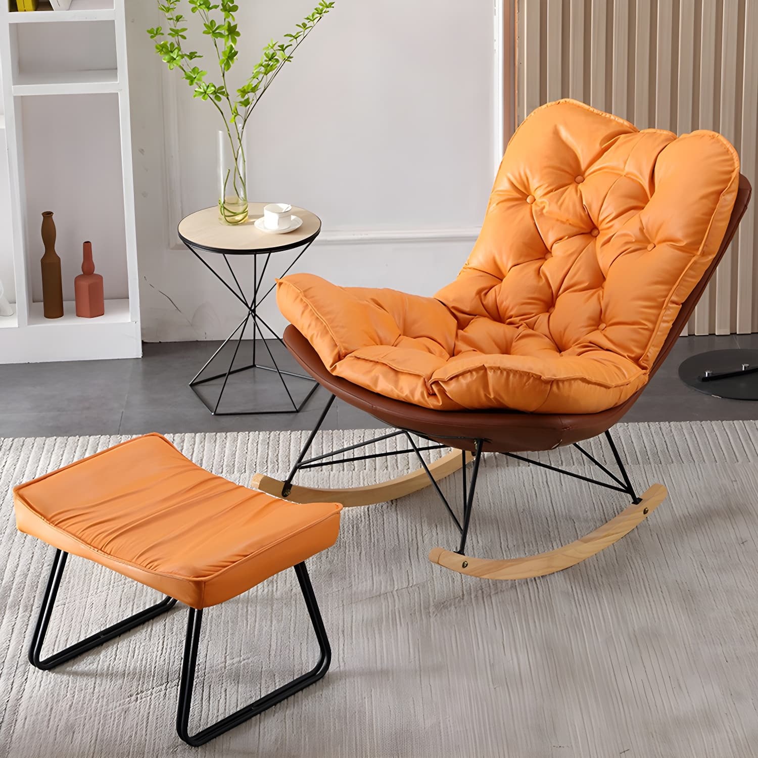 Contemporary Rocking Chair Upholstered Tufted Cushions with Light Legs Glider thumbnail 9