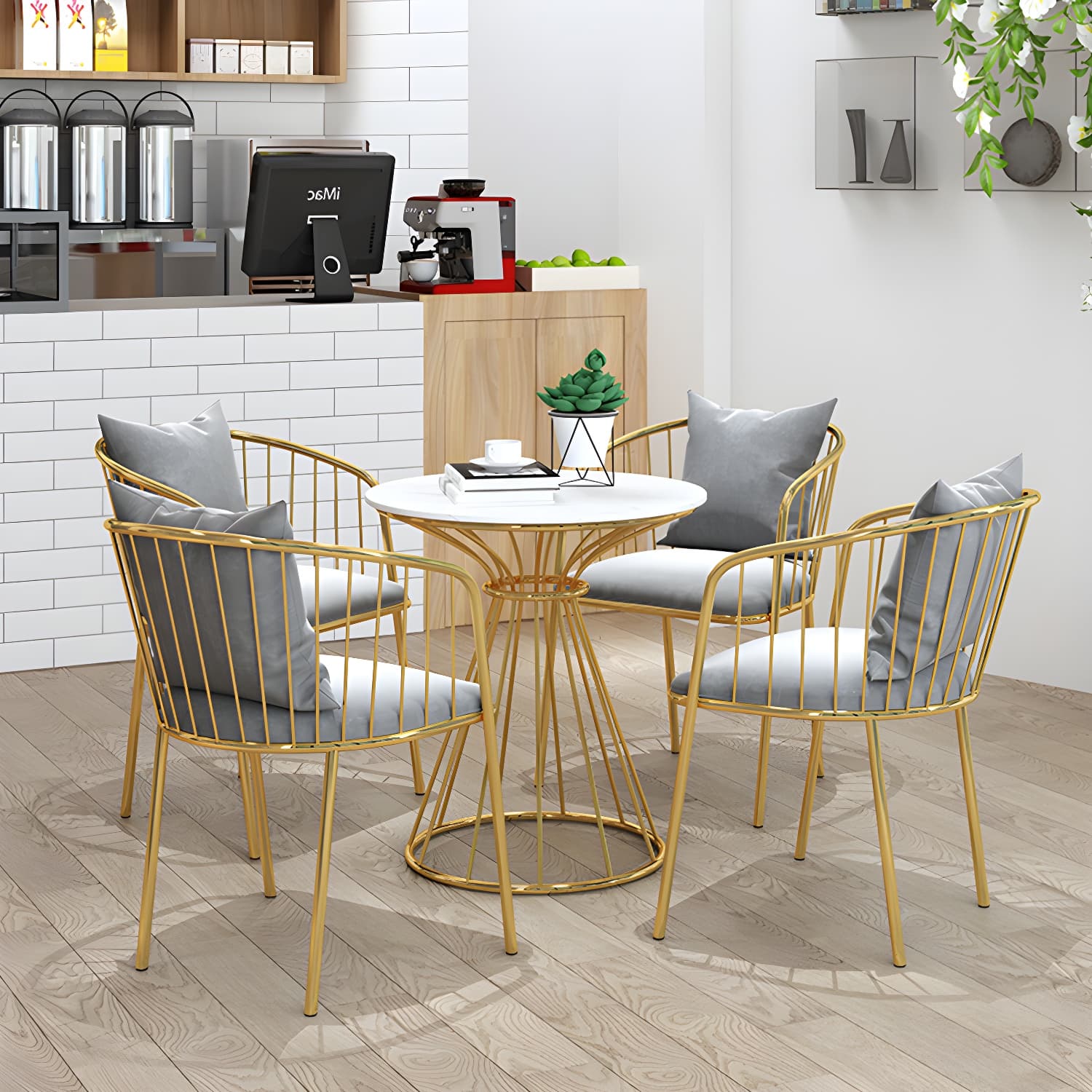 Sintered Stone Dining Table Traditional Luxury Dining Table with Gold Base thumbnail 26