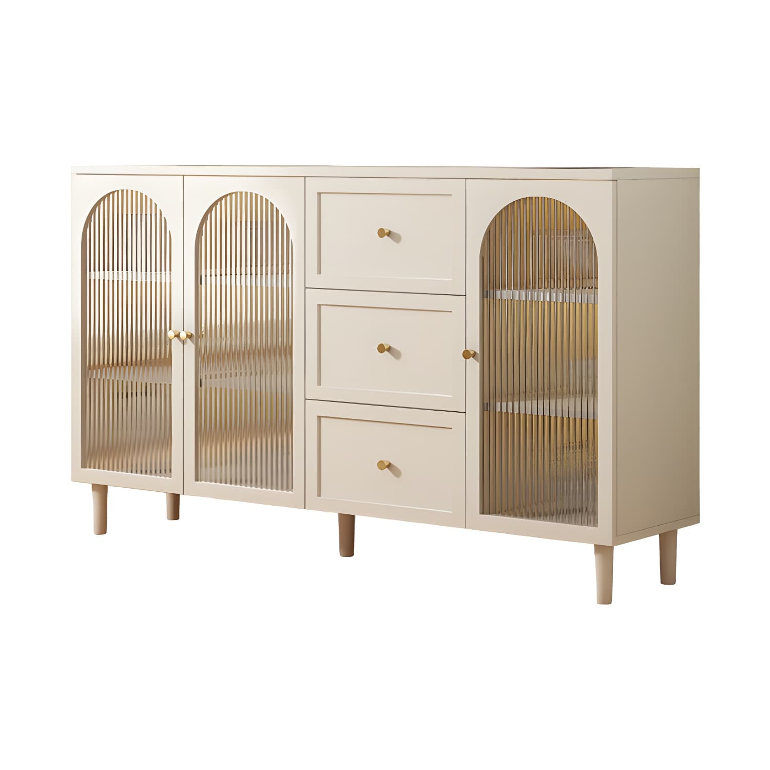 White Modern Sideboard Credenza with Cabinets and Shelves for Storage and Display thumbnail 12
