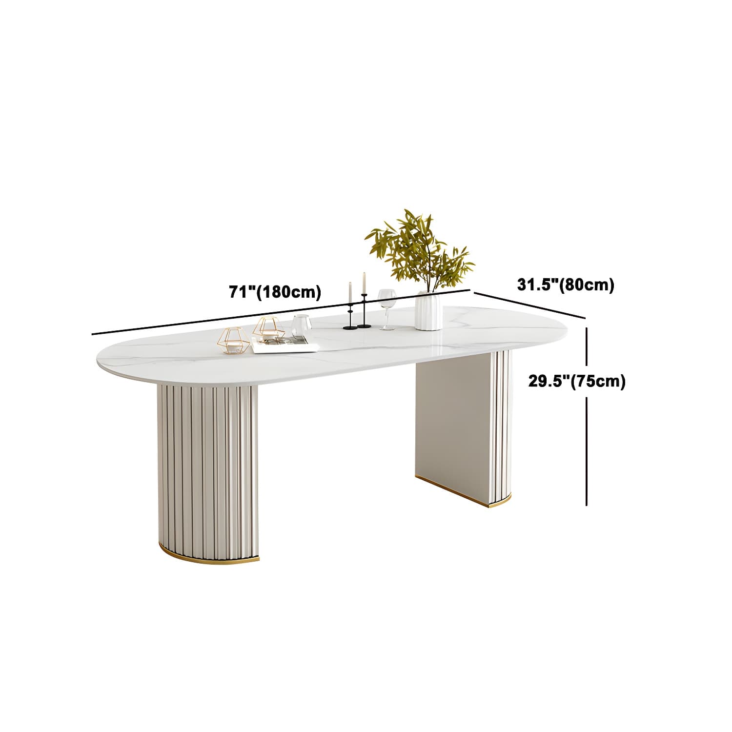 Glam White Sintered Stone Dining Table Set Oval 1/2/5/7 Pieces Dining Set for Home Use thumbnail 14