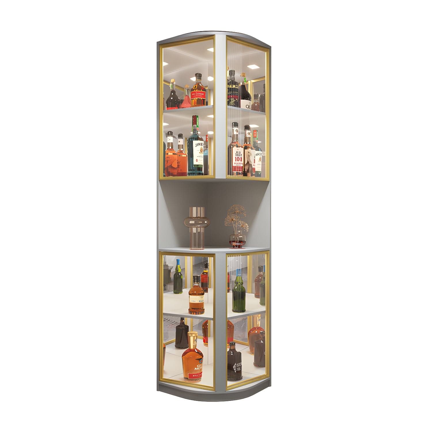 Modern Gray Corner Accent Cabinet with Glass Doors and 2 Shelves thumbnail 2
