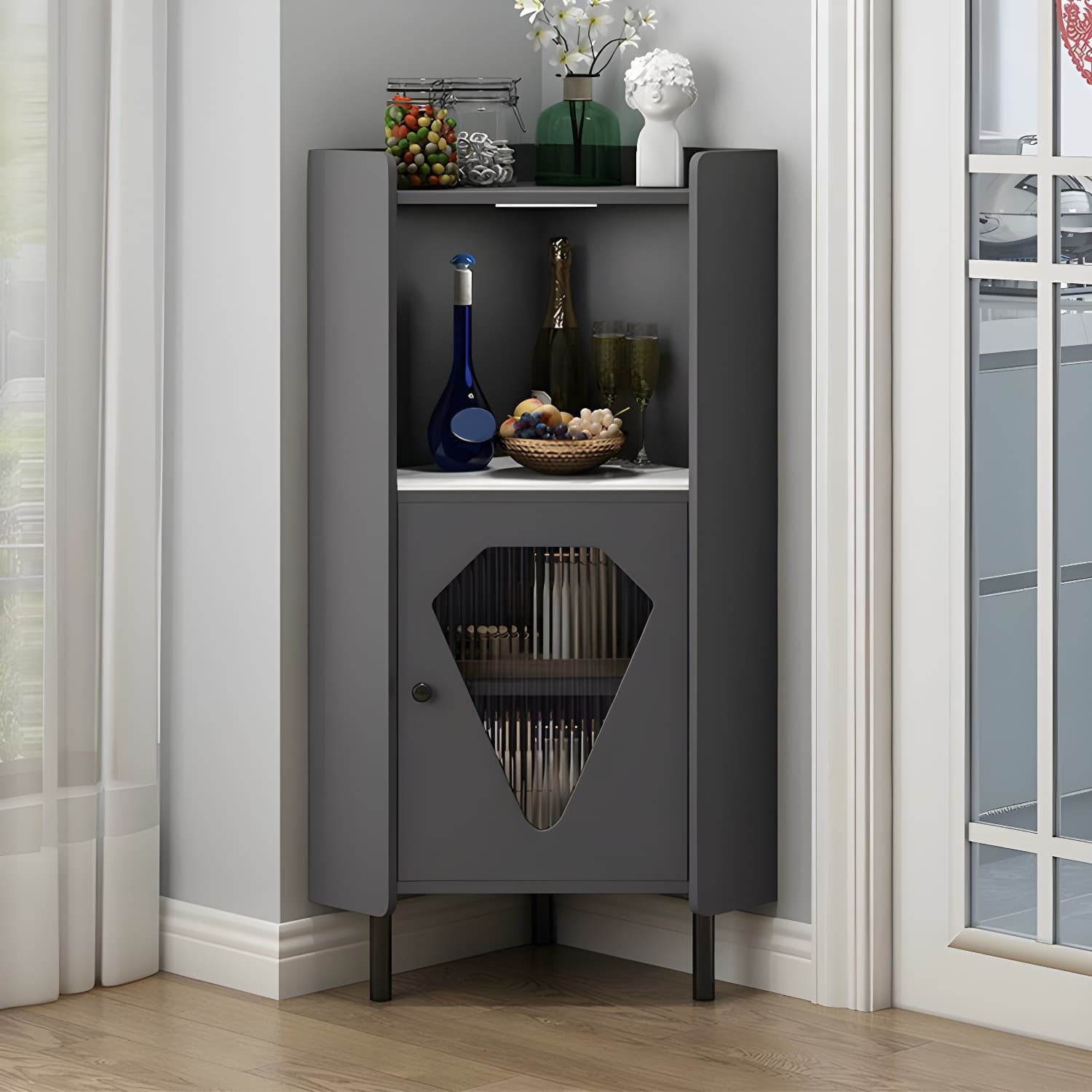 Glam Corner Accent Cabinet with Glass Doors and Wood Countertop in Small (Under 24 in.) Length thumbnail 7