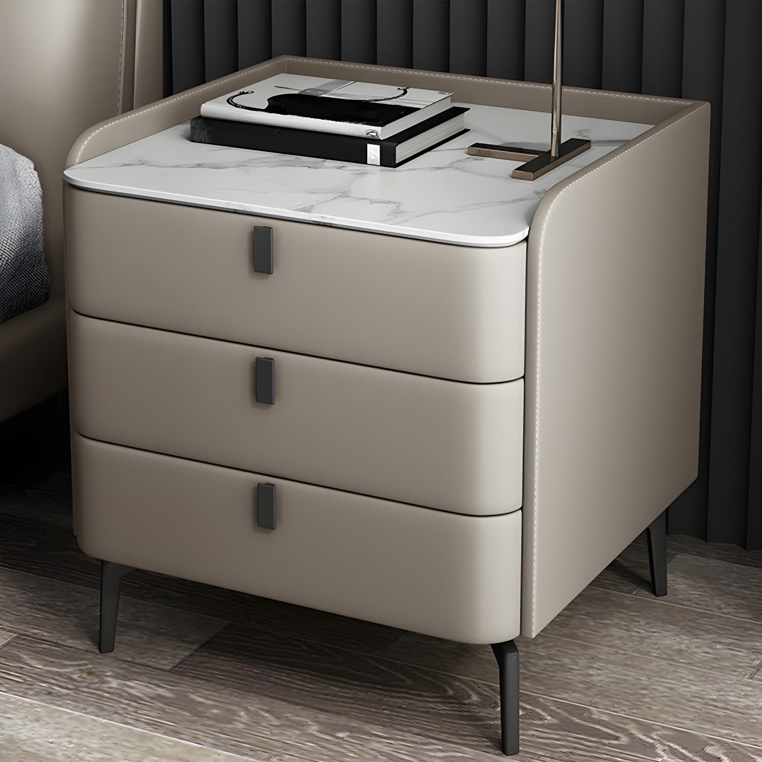 Wooden Nightstand with 3 Drawers Contemporary 25" Tall Nightstand thumbnail 6