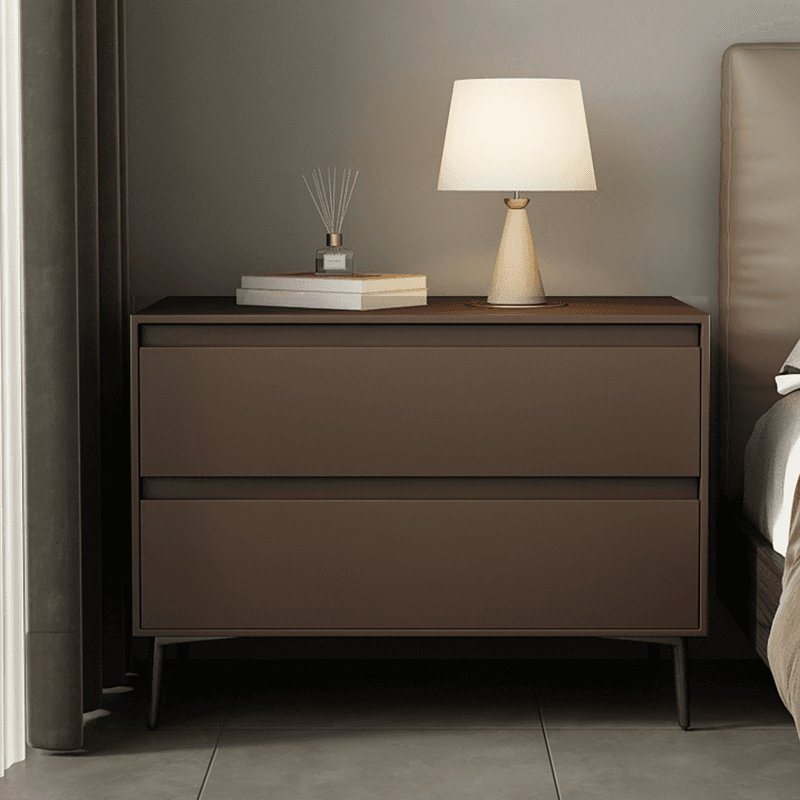 Scandinavian 2 Drawers Nightstand With Drawer Storage in Artificial Leather with Leg thumbnail 3