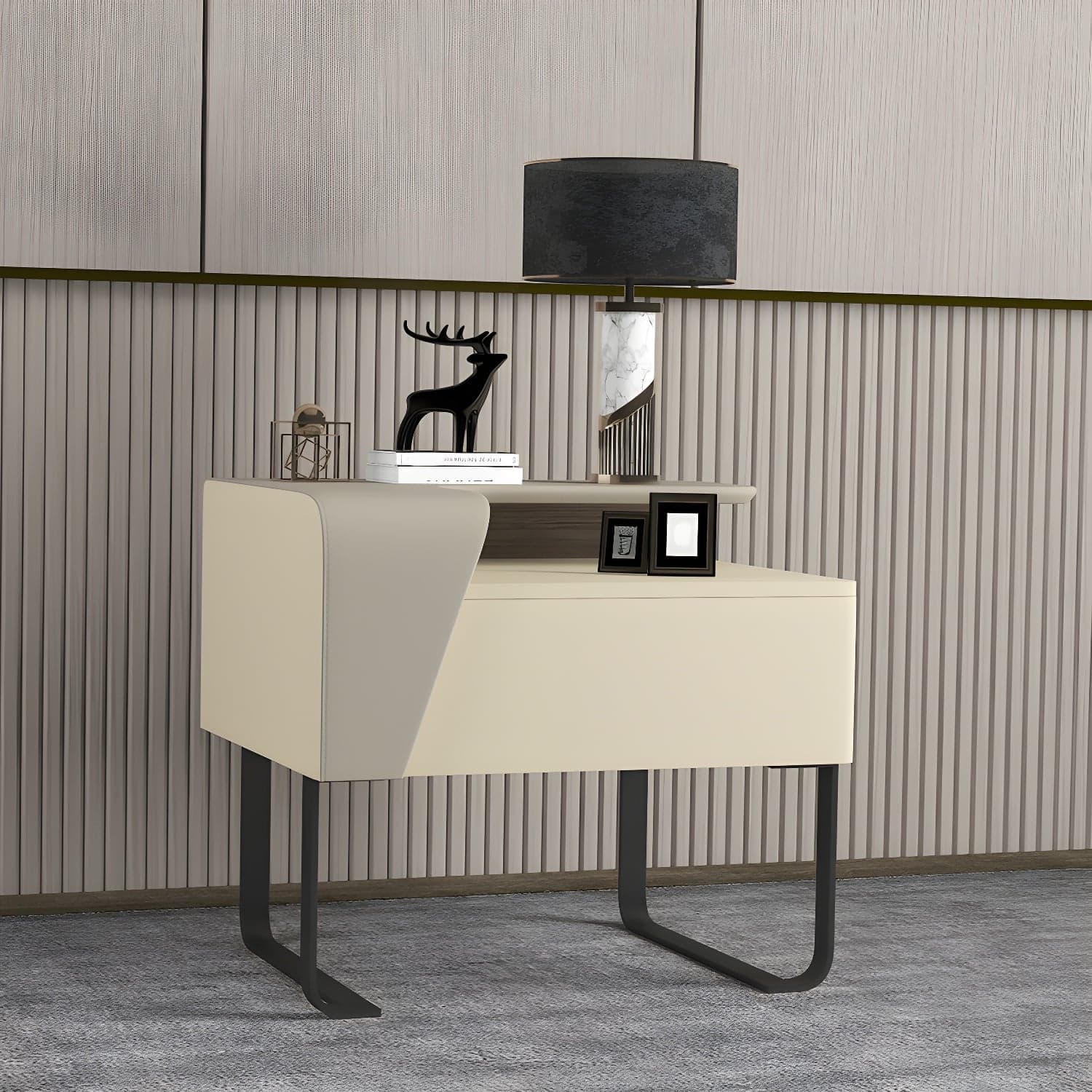 Modern Wooden Nightstand 19" Tall Sled Bedside Cabinet with Drawer thumbnail 6