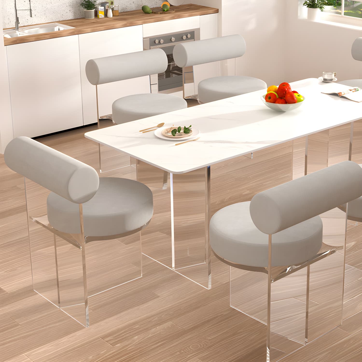 Modern Clear Leg Side Chair with Solid Back and Low Back Heights for Kitchen & Dining thumbnail 22