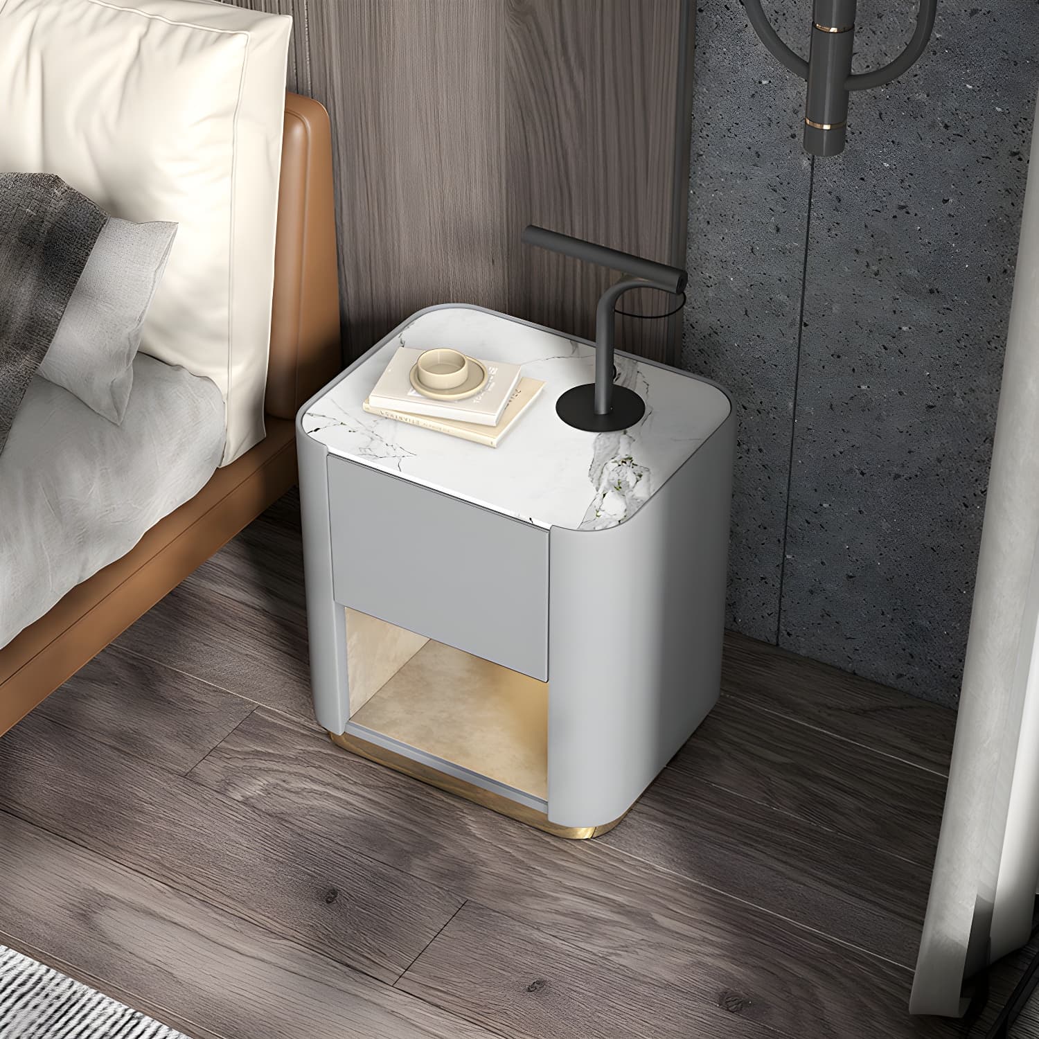 Contemporary Stone Top 1-Drawer, 1 Shelf Nightstand 21.65" Tall Nightstand thumbnail 13