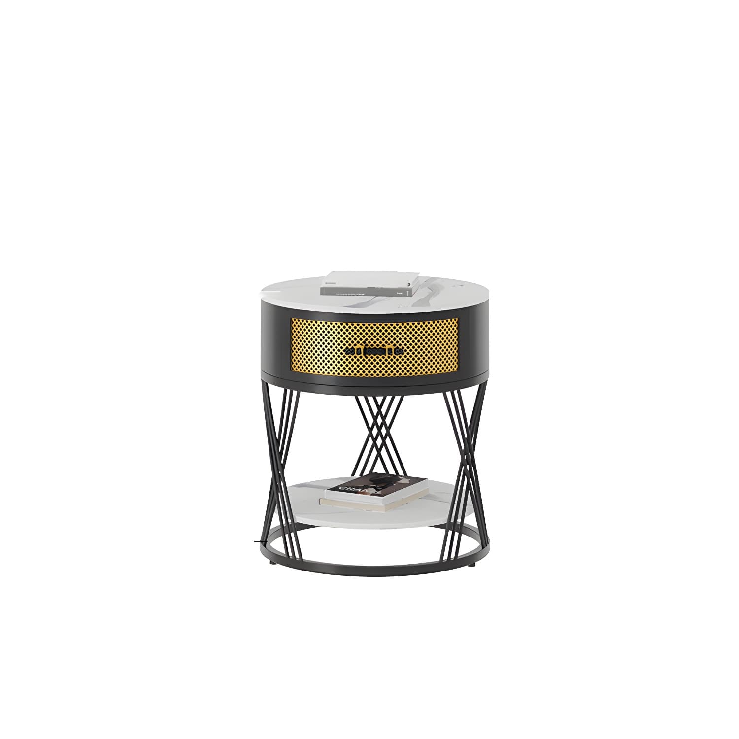 Glam Stone Top Night Table Open Storage 1-Drawer Metal Legs Included Nightstand thumbnail 6