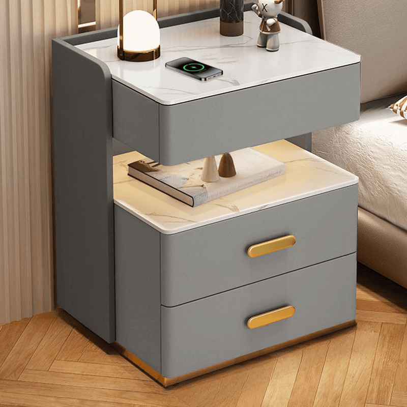 Postmodern Bedside Cabinet Nightstand with 2 Shelves and Sintered Stone Countertop thumbnail 6
