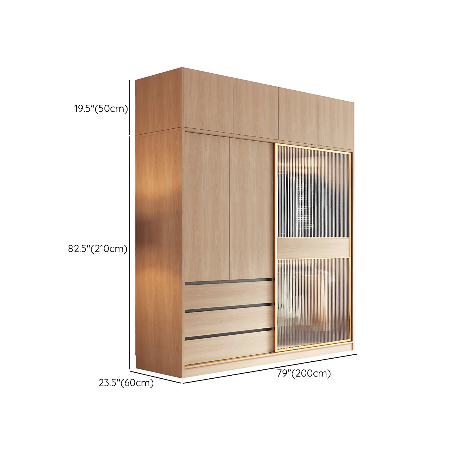 Contemporary Glass Sliding Doors Wardrobe Natural Wood Wardrobe with Drawers thumbnail 26