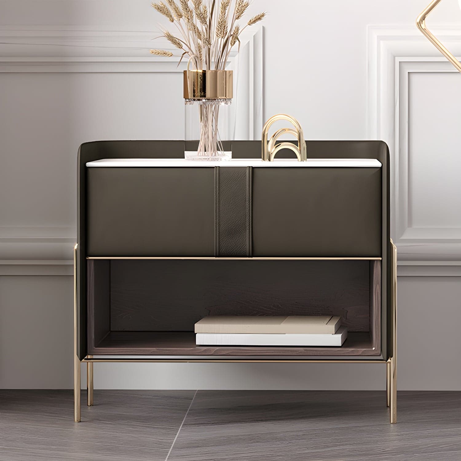 1-Drawer 1-Shelf Accent Table Nightstand 20.47" Tall Stone Nightstand thumbnail 3