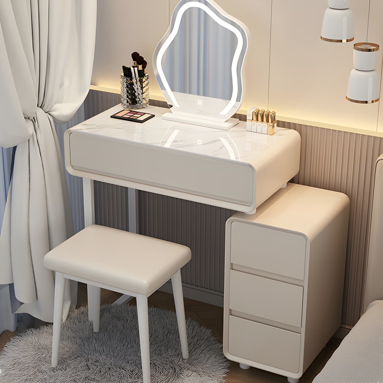 Modern Gray Makeup Vanity with Mirror & Drawers & Seat Included thumbnail 5