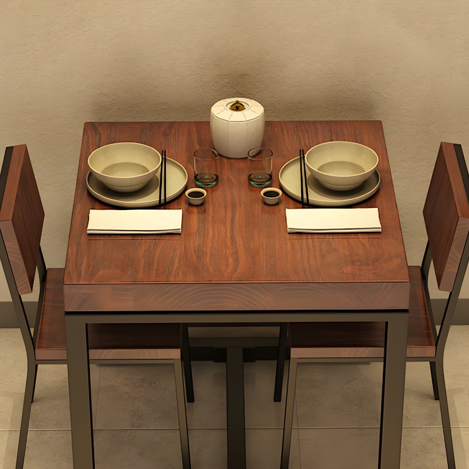 Solid Wood Top Dining Table Industrial Square Black Iron Trestle Base Table thumbnail 7