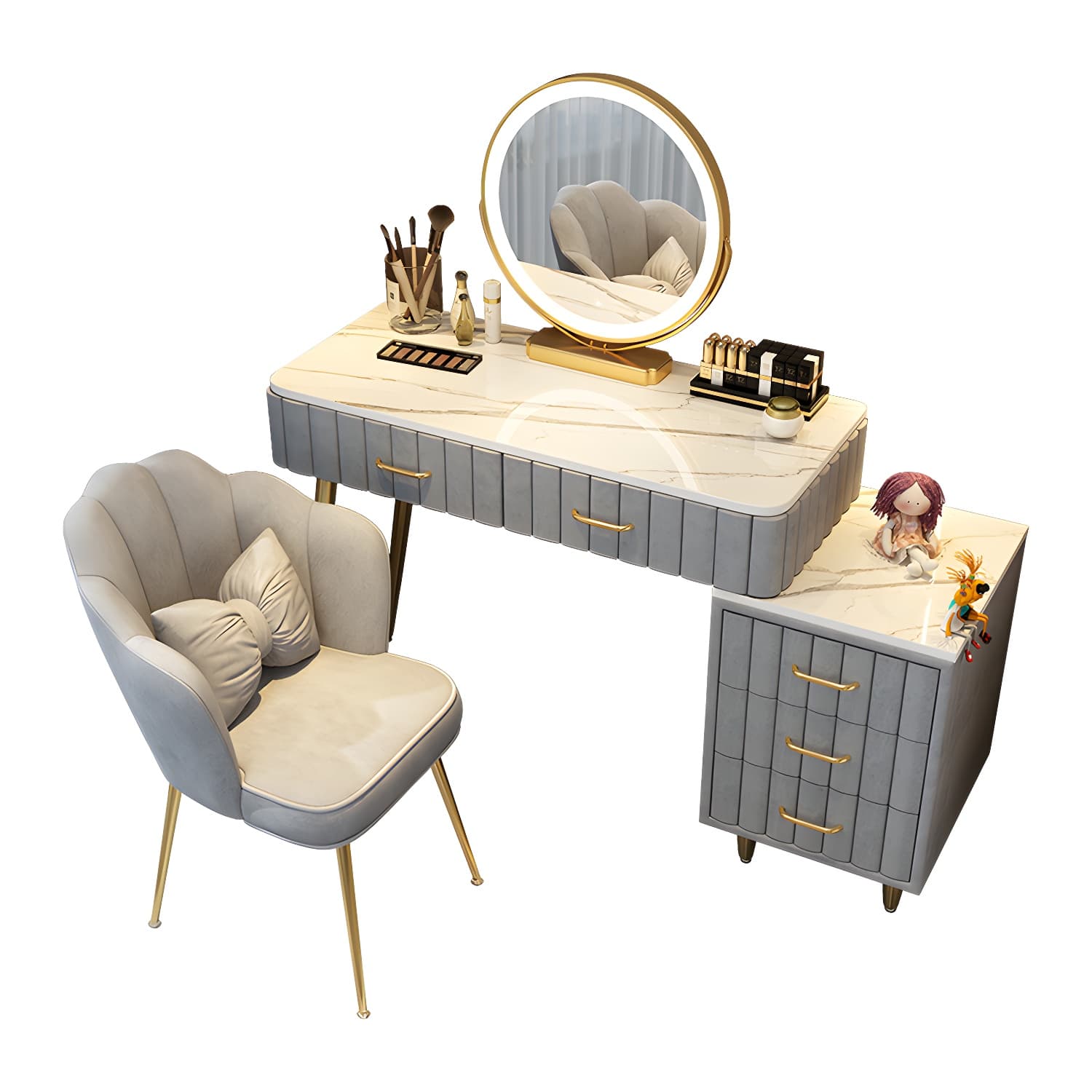 Wooden Makeup Vanity Storage Box Vanity Dressing Table for Bedroom thumbnail 9