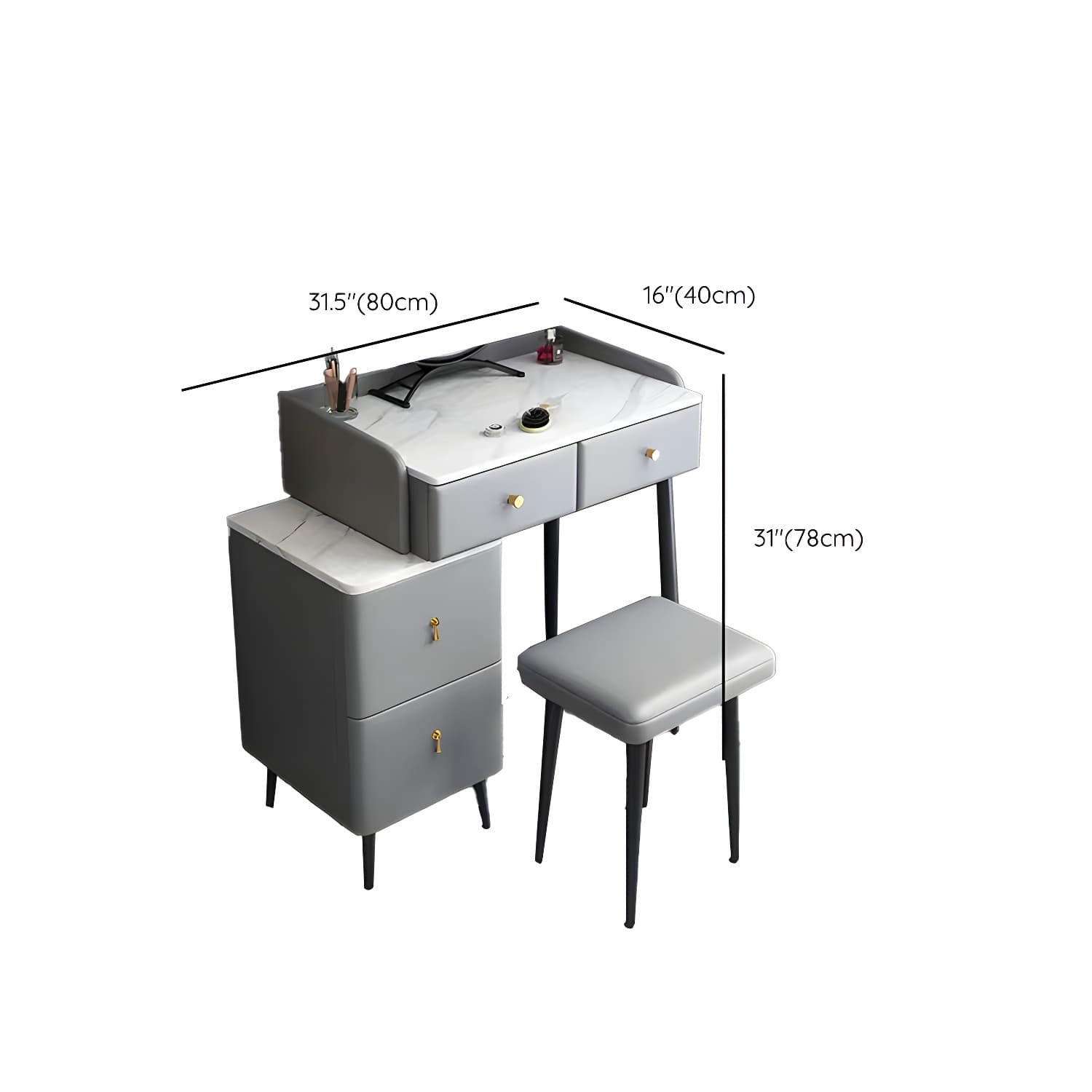 Contemporary Make-up Vanity with Stone Top and Metal Legs for Bedroom thumbnail 16