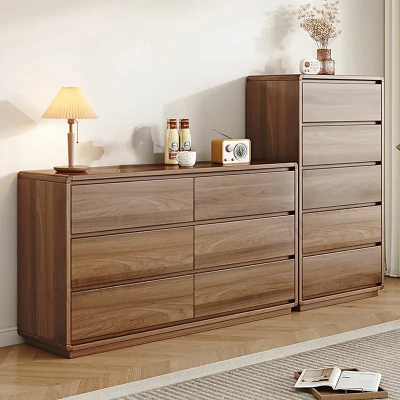 Modern Brown Storage Chest Solid Wood Freestanding with Drawers