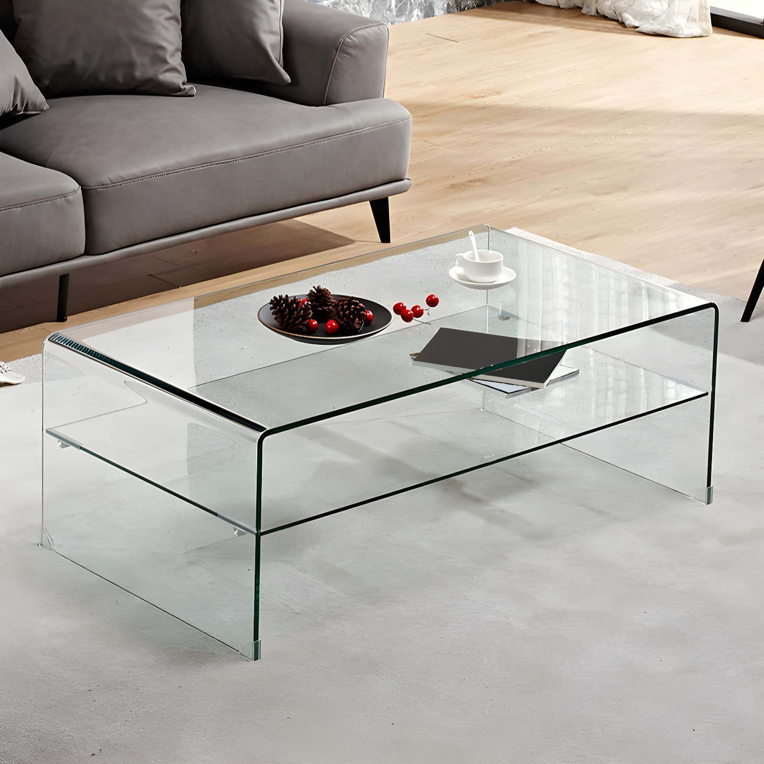 Sled Single Coffee Table Glass Modern Black/White Rectangular Cocktail Table thumbnail 9