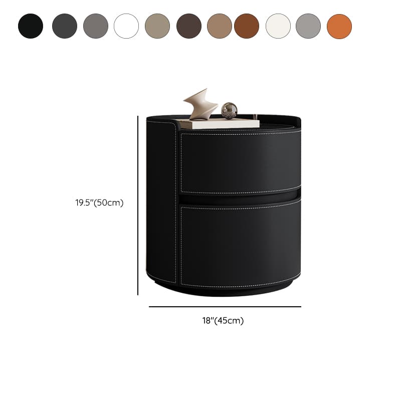 Chic Modern Round Nightstand with Light Wood Tone Faux Leather and Numerate Two Drawer Storage thumbnail 19