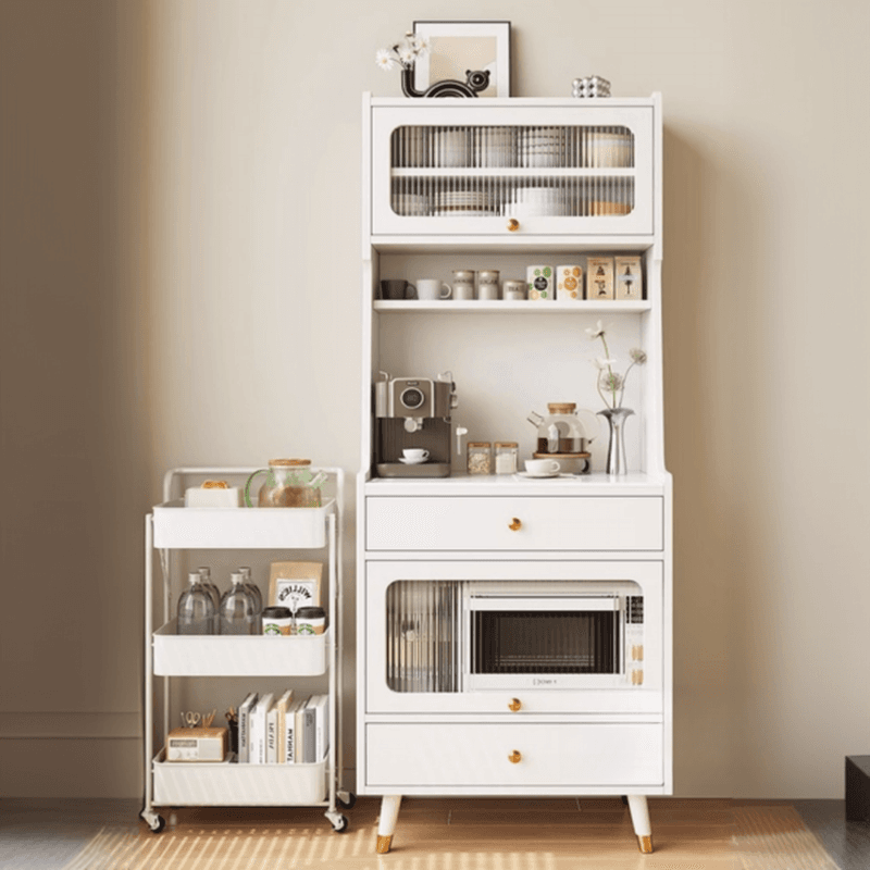 Simple Narrow Microwave Shelf Cabinet with 2 Drawers, Sintered Stone Countertop, Glazed Door, and Adjustable Shelving thumbnail 12