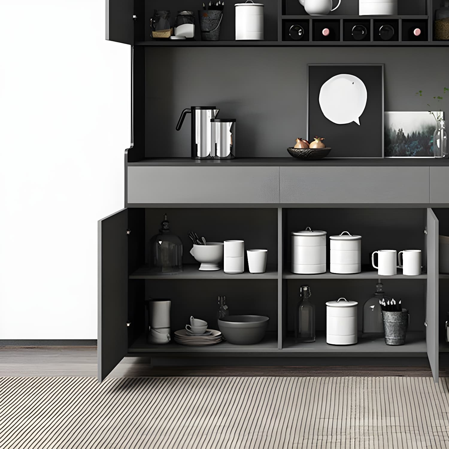 Five Doors Three Drawers Sideboard Glam Buffet Server for Living Room thumbnail 9