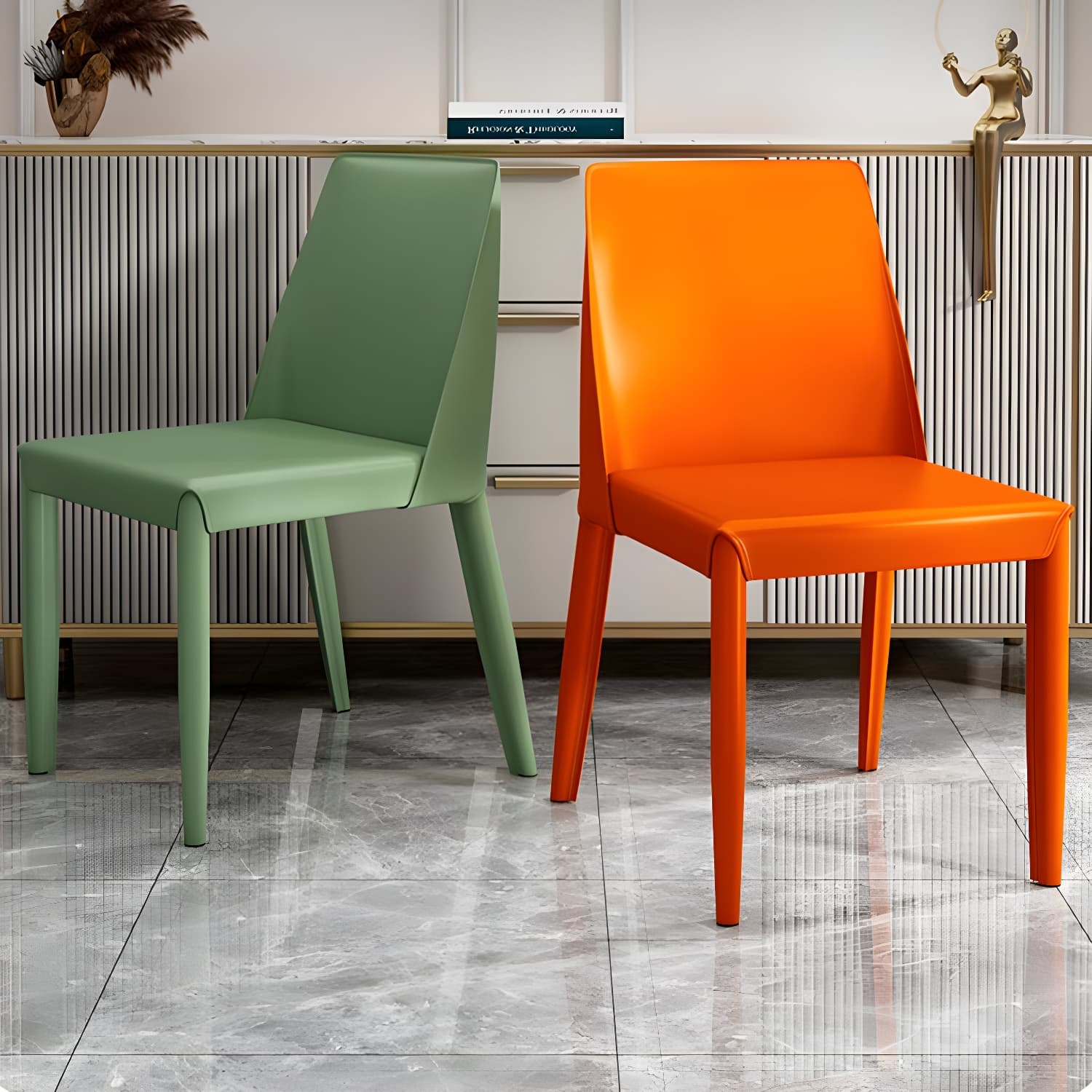 Modern Leather Dining Chair Parsons Furniture with Steel Legs in Matte Finish for Home thumbnail 21