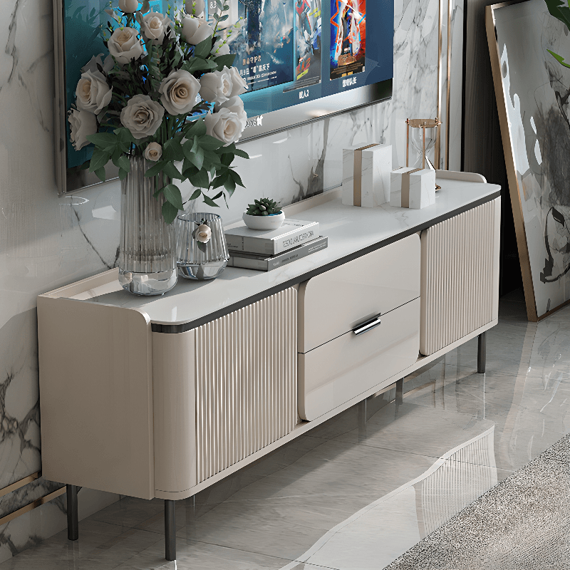 Sintered Stone Rectangular TV Stand for Sitting Room with 4-Drawer/2-Drawer, 2 Cabinets, and Cable Management thumbnail 2