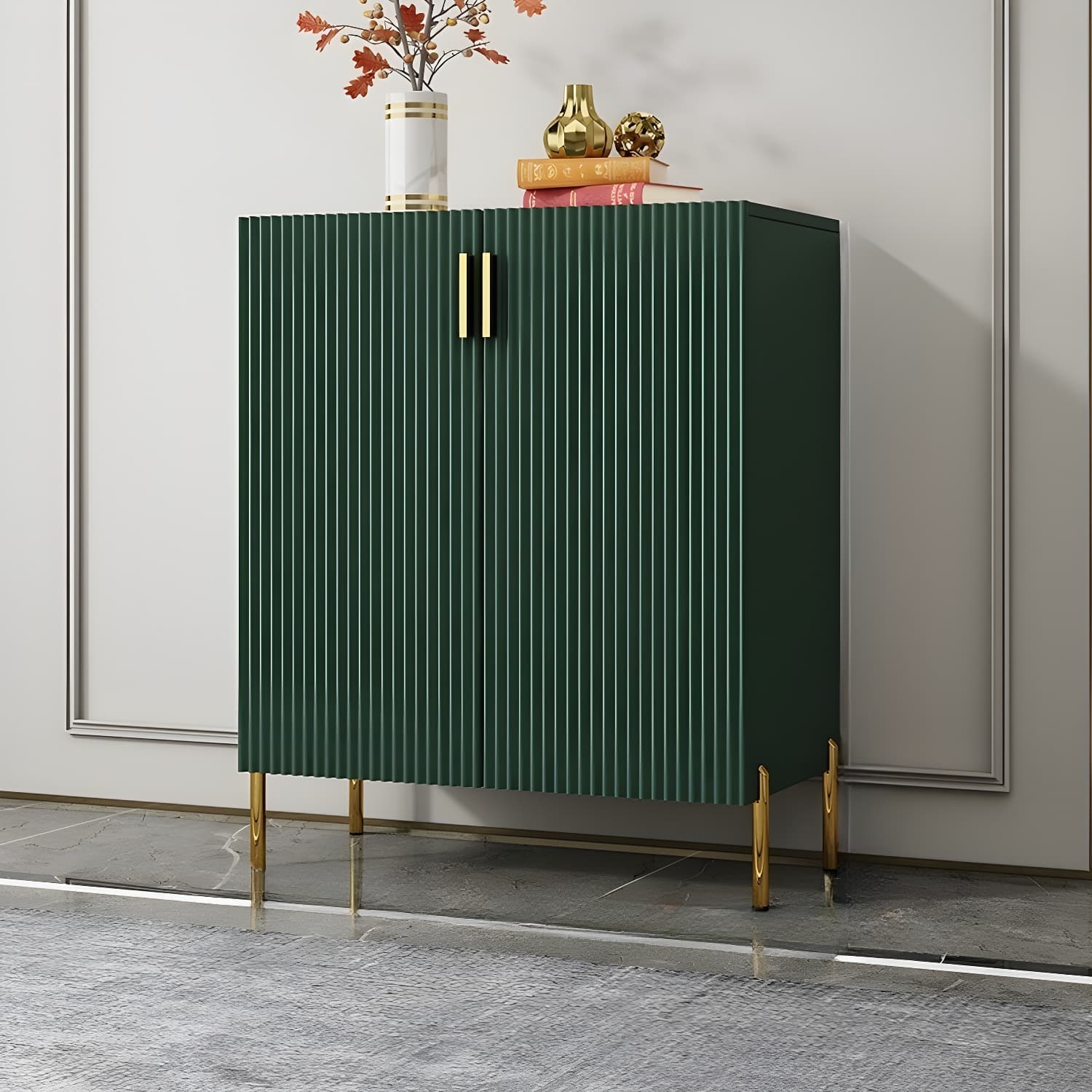 Glam Living Room Wooden Sideboard with Doors and Storage Shelves