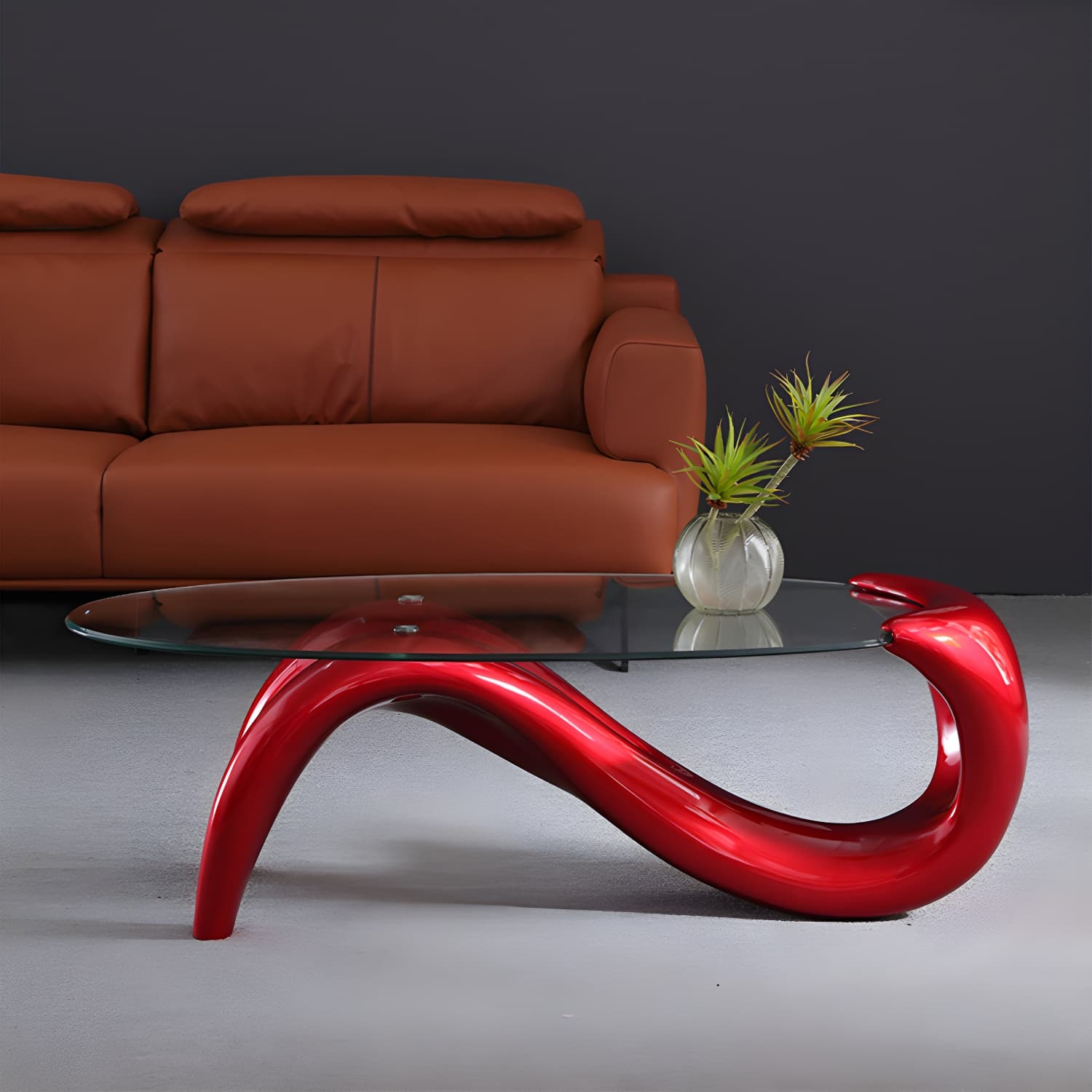 Glass Top Cocktail Table Oval Modern Minimalist Coffee Table thumbnail 8