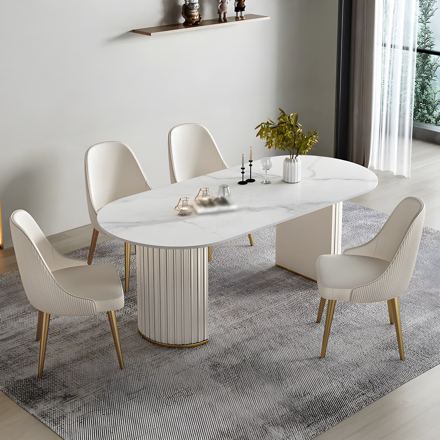 Glam 1/2/5/6/7 Pieces Dining Set Oval Sintered Stone Dining Table Set thumbnail 1