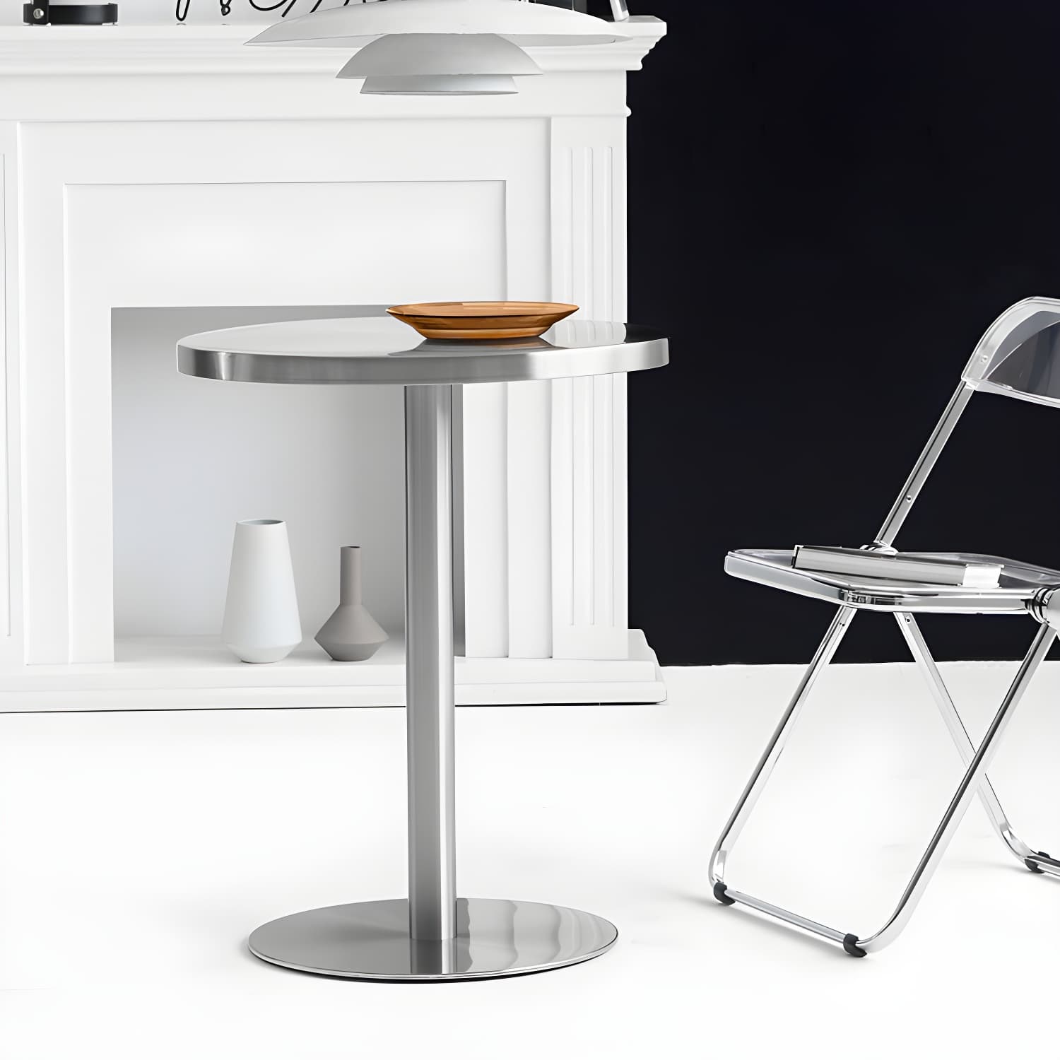 Industrial Dining Room Table Stainless Steel Table with Pedestal Table for Home Kitchen Dinner thumbnail 6