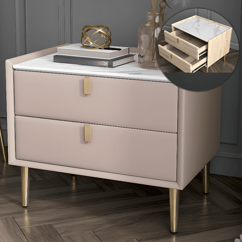 Organic Modern Nightstand With Drawer Organization Featuring 2 Drawers, Stone Countertop, and Leg thumbnail 8