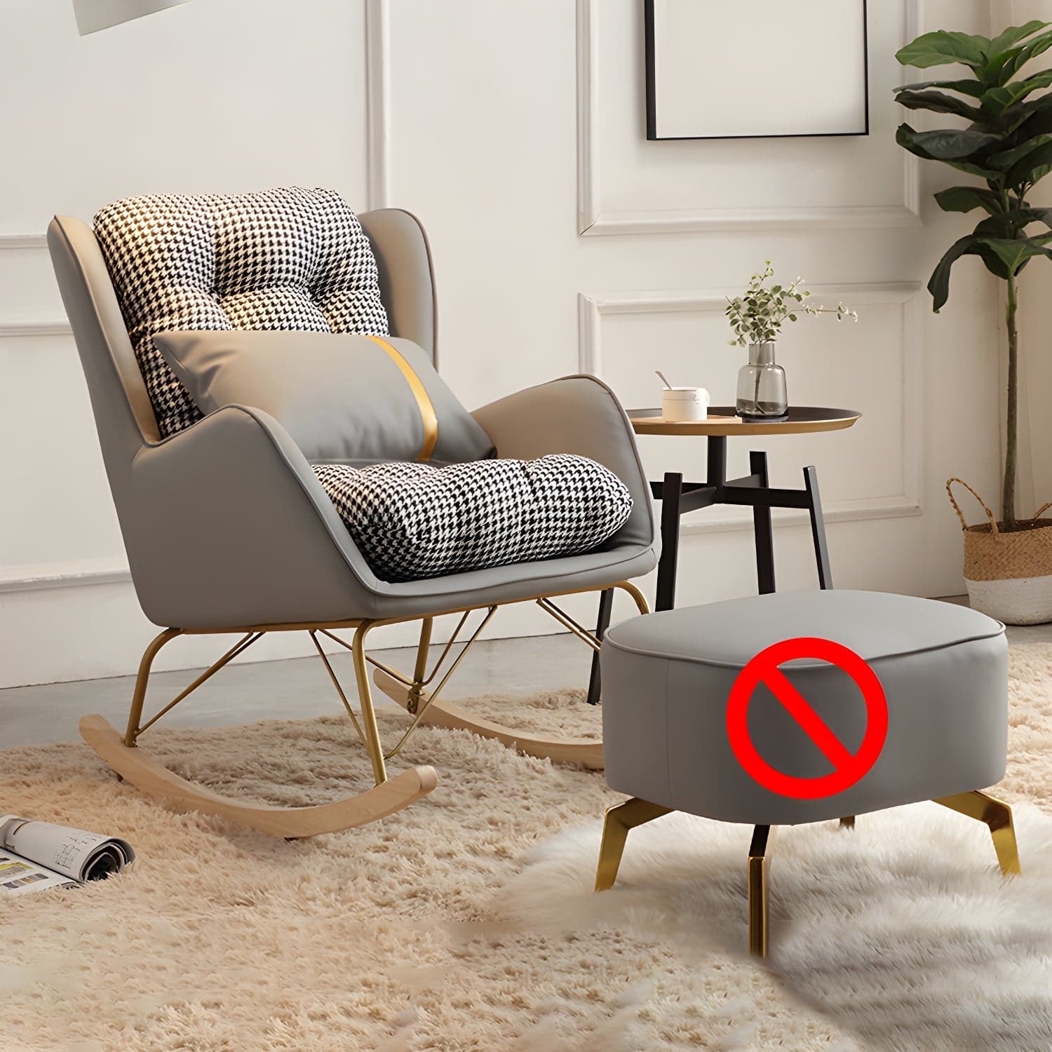 Contemporary Rocking Chair Rubber Wood Frame Wing Chair Back Indoor Rocking Chair thumbnail 4