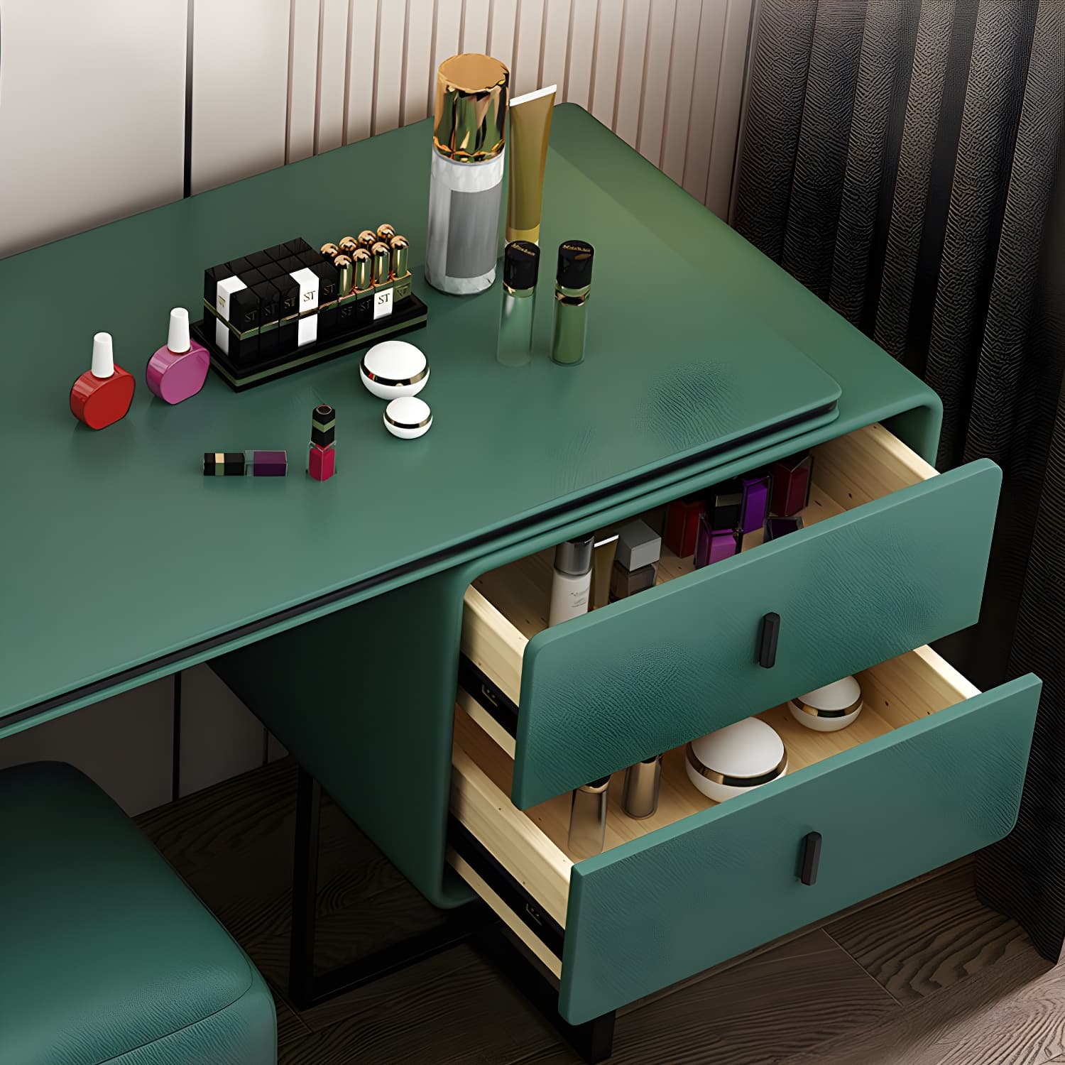 Glam Style 2-Drawer Solid Color Dressing Table Mirror Make-up Vanity thumbnail 12