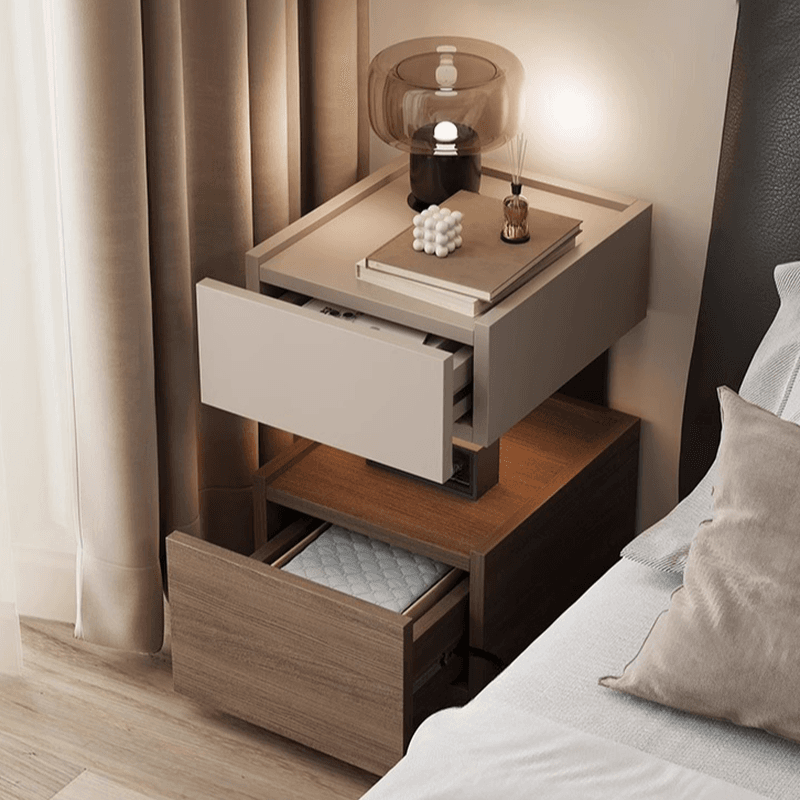 Organic Modern 2 Tiers Nightstand With Drawer Organization, 2 Shelves, Real Wood Countertop, and Illuminating Feature thumbnail 8