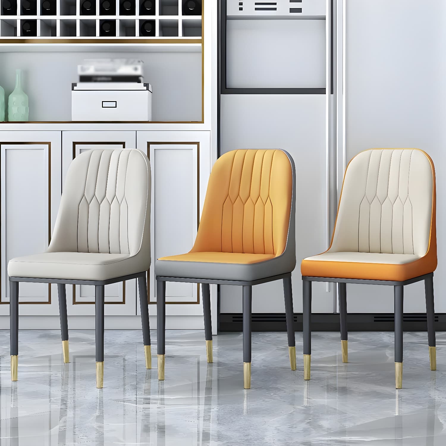 Metal Base Indoor Chair 18'' Wide Parsons Leather Chair for Restaurant thumbnail 10