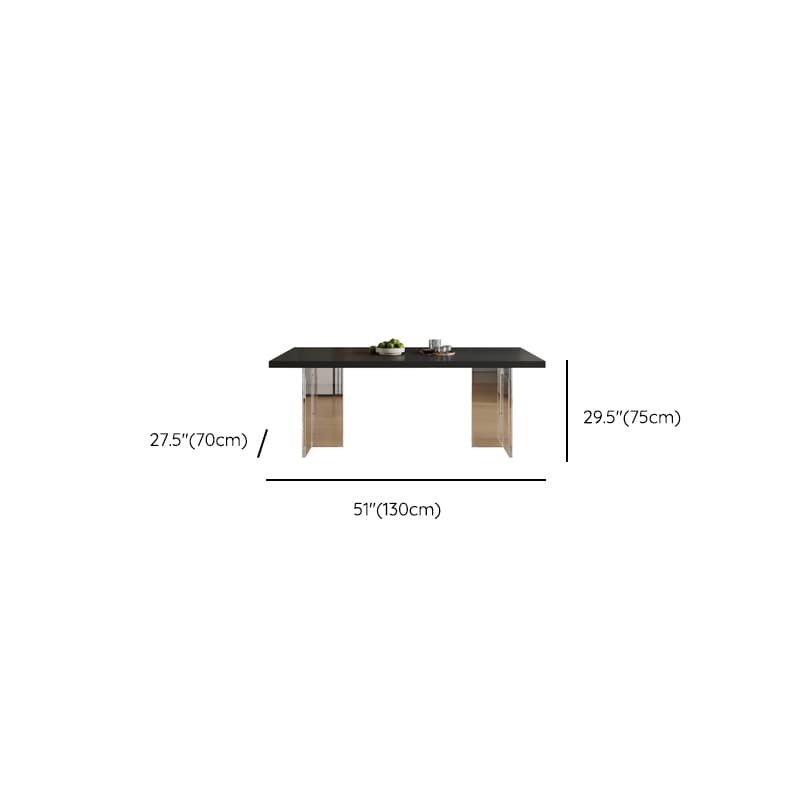 Minimalist Rectangular Dining Table Set with Two-sided Pedestal and Fixed Table, Featuring Back Chairs in Midnight Black thumbnail 9