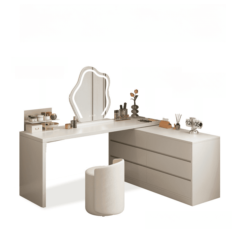 Chalk Modish Wood Makeup Vanity with Standard Length and Non-Upholstered Chair(s) thumbnail 10