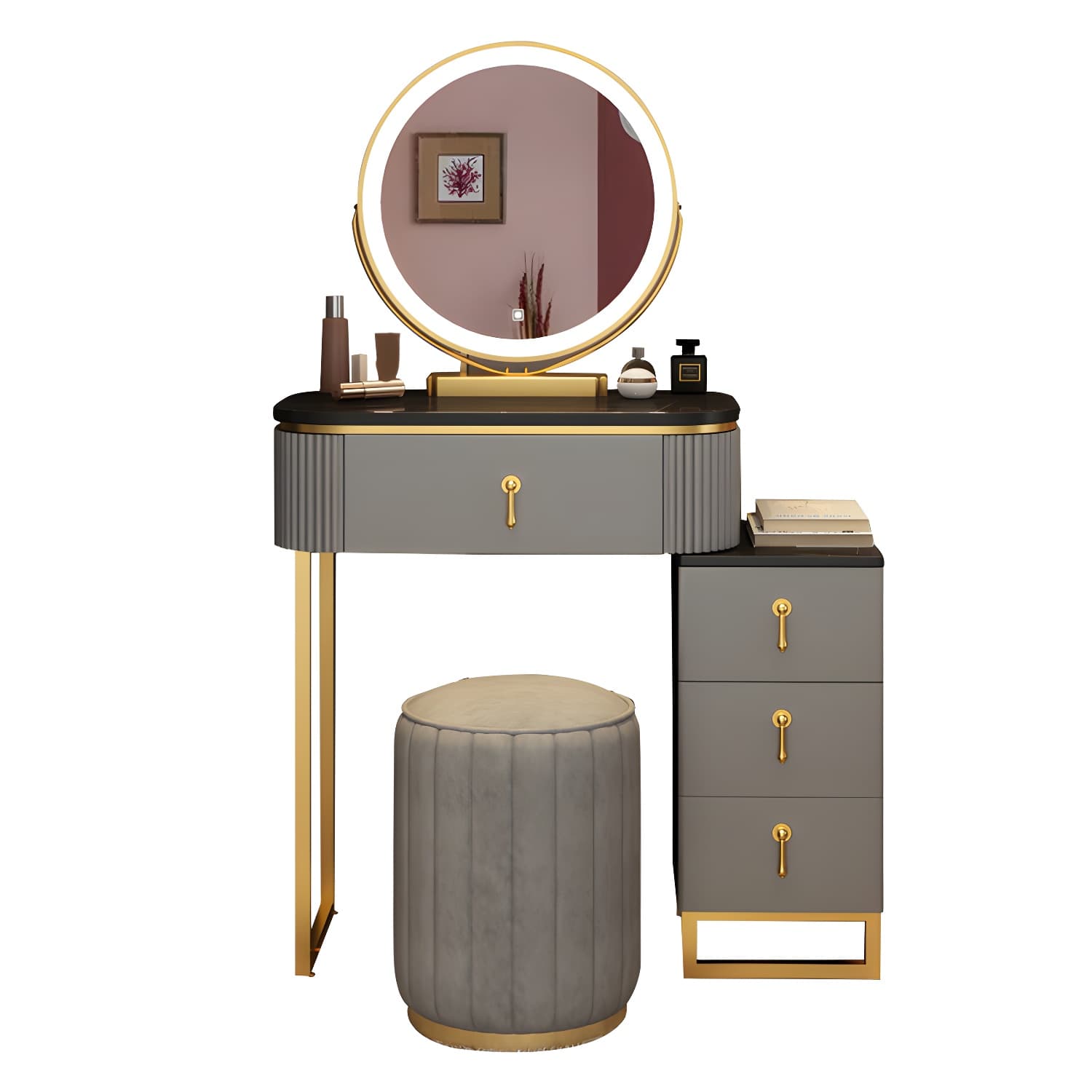 Lighted Mirror Makeup Vanity Desk with 4 Drawers Glam Makeup Vanity Set thumbnail 9