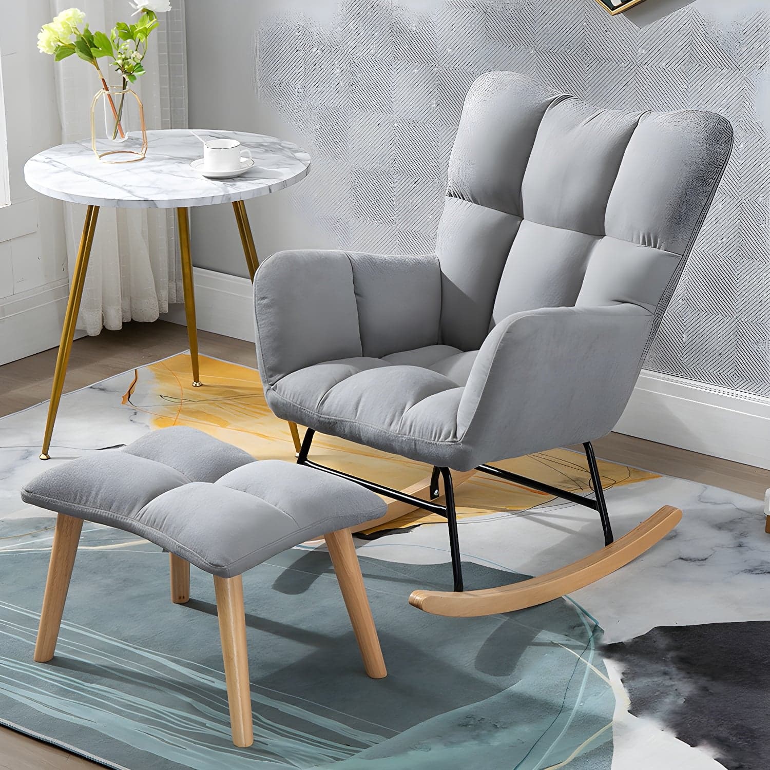 Simple Nordic Style Rocking Chair Balcony Lounge Recliner Sofa Rocking Chair thumbnail 6