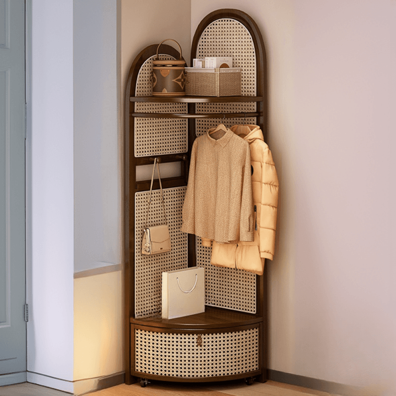 Modern Simple Nook Accent Cabinet with 2 Exterior Shelves, Storage Basket, and Midnight Black/Sepia Top thumbnail 3