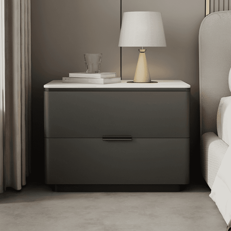 Organic Modern Nightstand With Drawer Organization Featuring 2 Drawers and Stone Countertop thumbnail 1