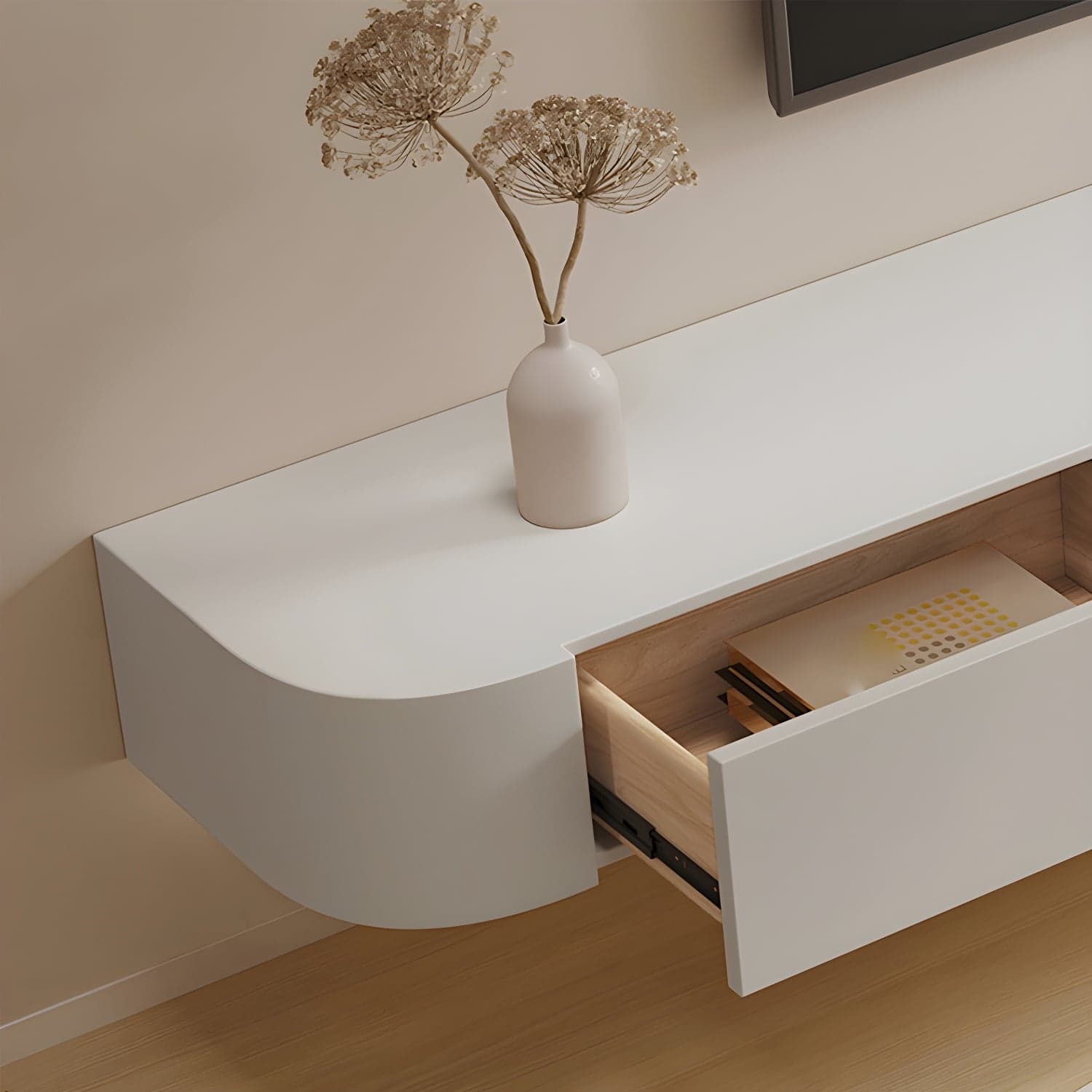 Modern White TV Media Stand Floating TV Stand Console with Drawers for Living Room thumbnail 6