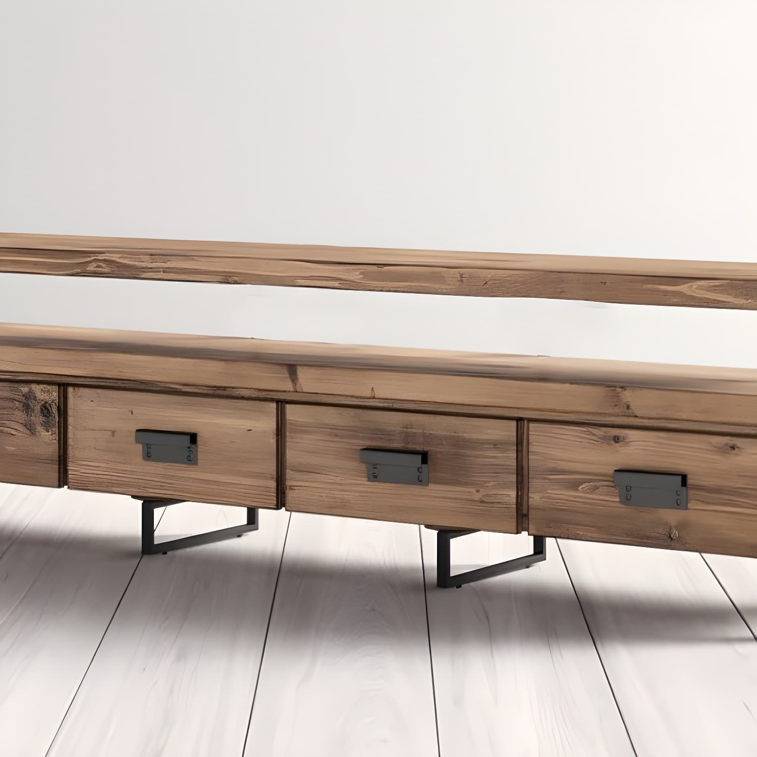 Industrial Wood TV Stand Console Open Storage TV Media Stand with Drawers for Living Room thumbnail 8