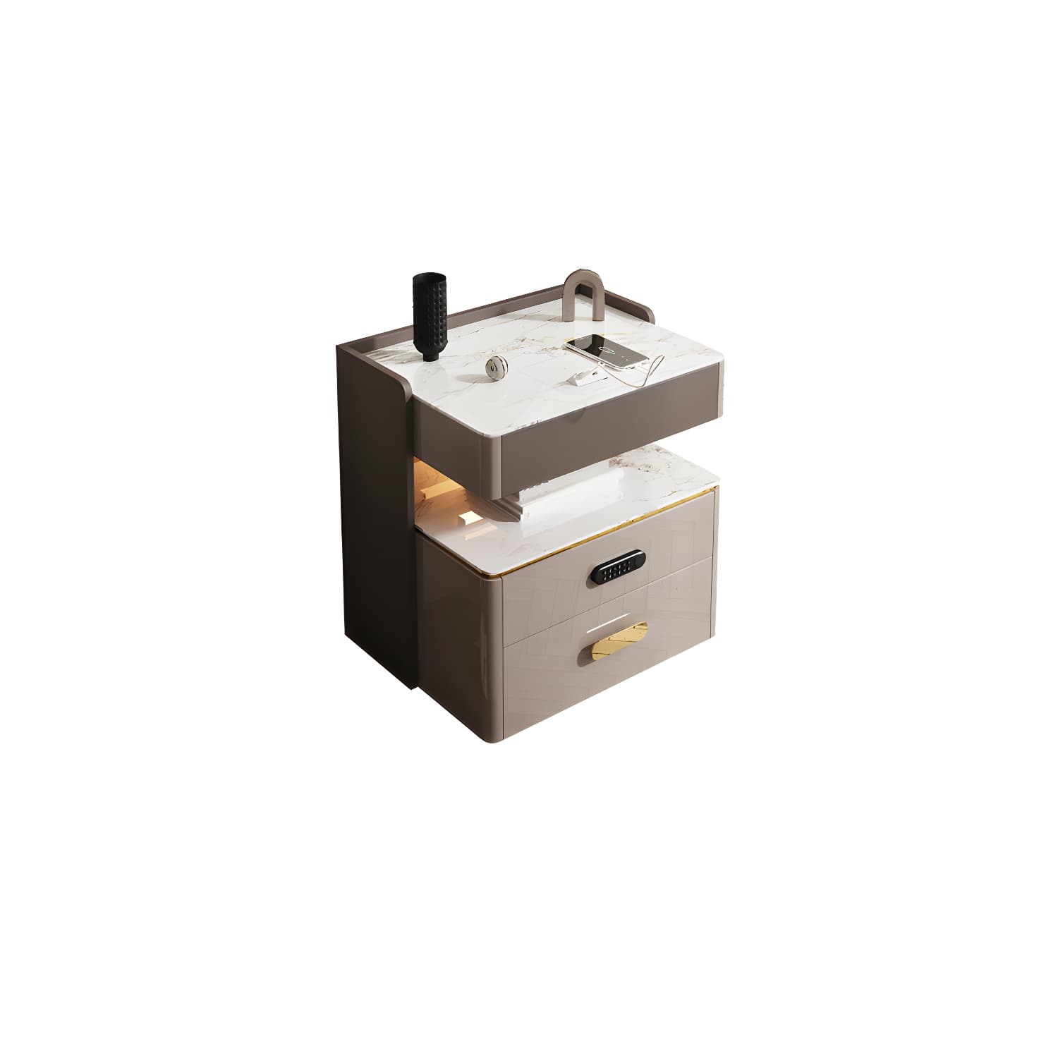 3-Drawer Nightstand with USB charging 21.65" Tall Faux Leather Nightstand thumbnail 13