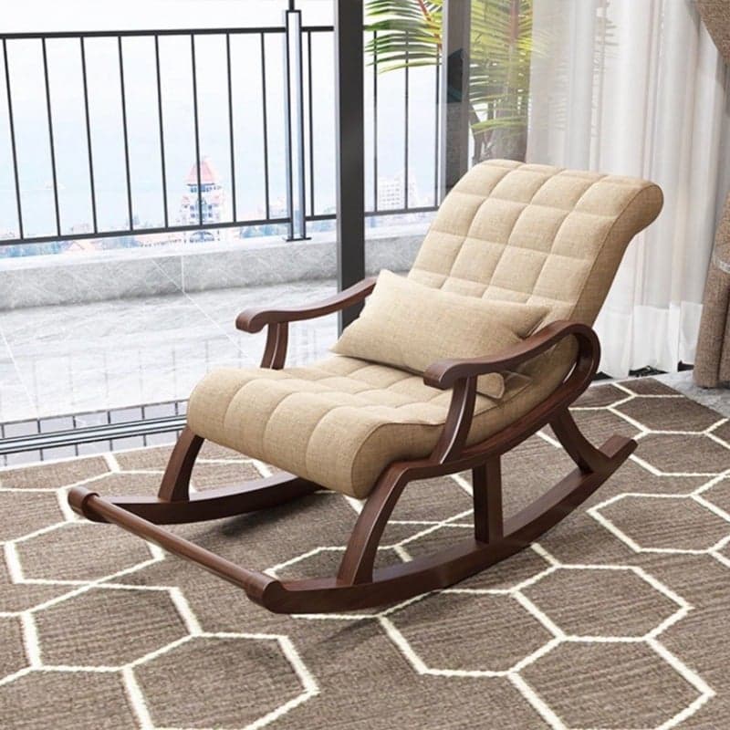 Stylish Modern Upholstered Rocking Chair with Brown Wood Legs and Track Arms thumbnail 1
